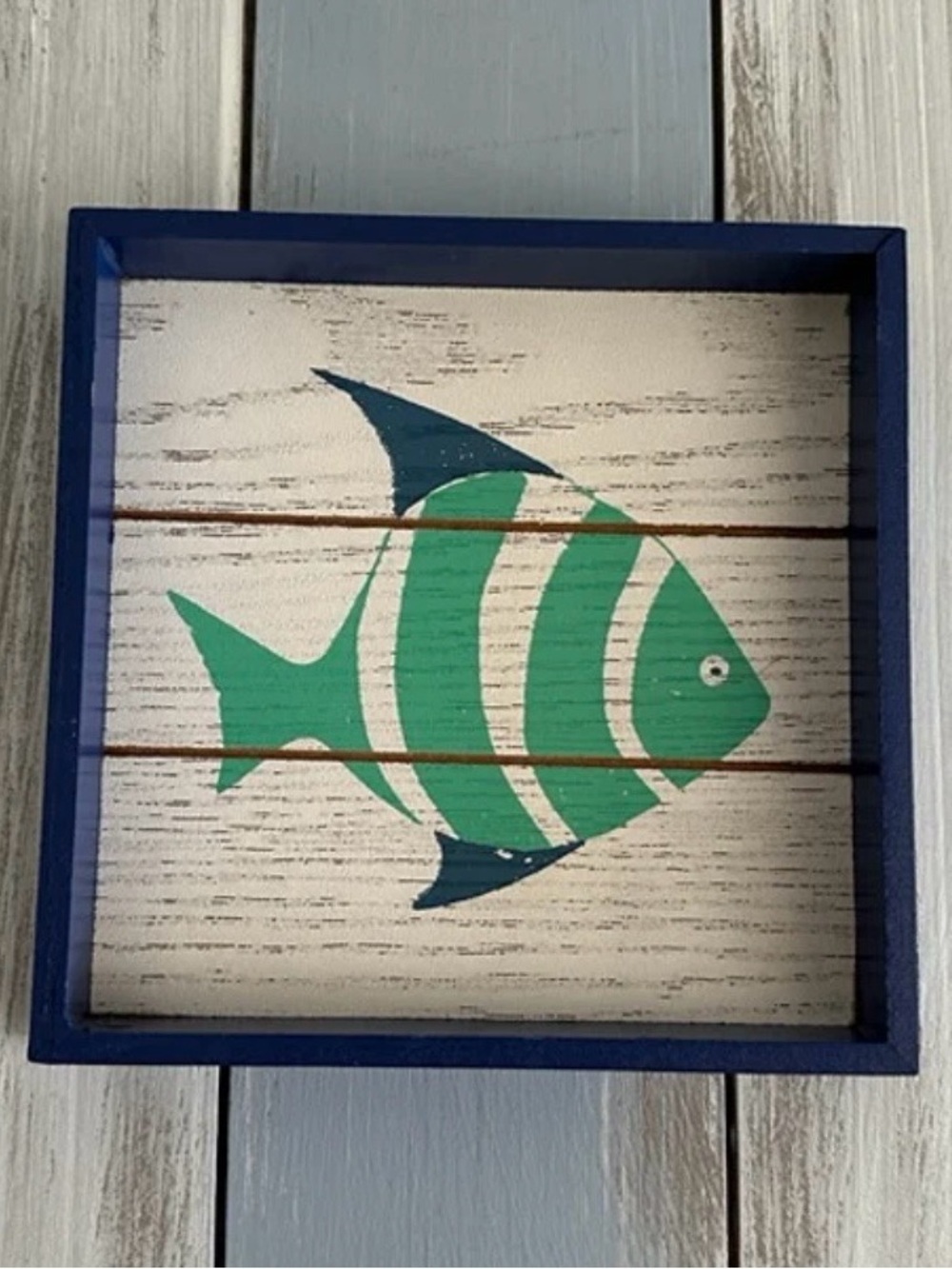 Fabulous Blue & Turquoise Fish Wood Block Shelf Decor Coastal Beachy
